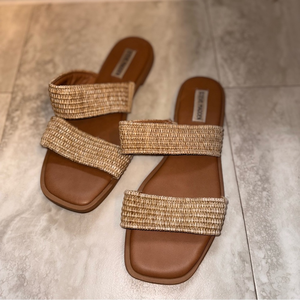 Steve Madden Tan Woven Strap Slide Sandals